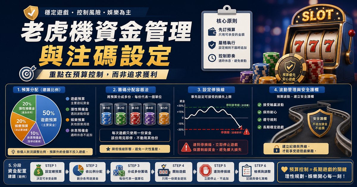 預算圓餅圖與籌碼分配容器，停損線與安全護欄橫過波動曲線