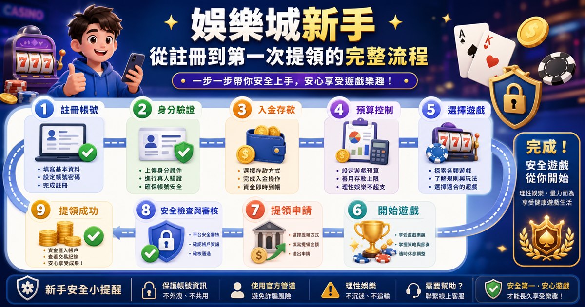 從註冊、身分驗證、入金、預算控制到提領的多步驟新手路線圖